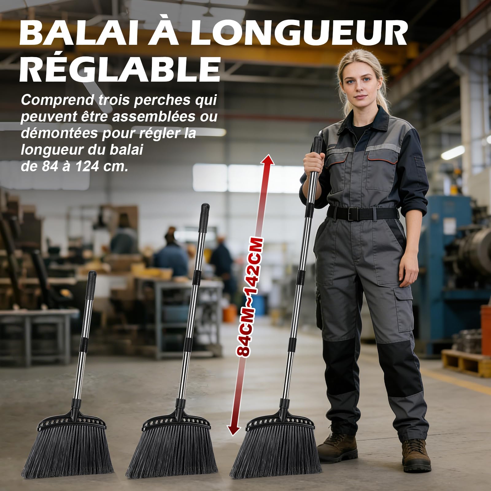 Masthome Balai Jardin Extérieur 142cm, Balai Terrasse, Grand Balais Industriel et Extérieur pour Le Nettoyage des Routes, Cour Extérieure, Terrasses, Piazza