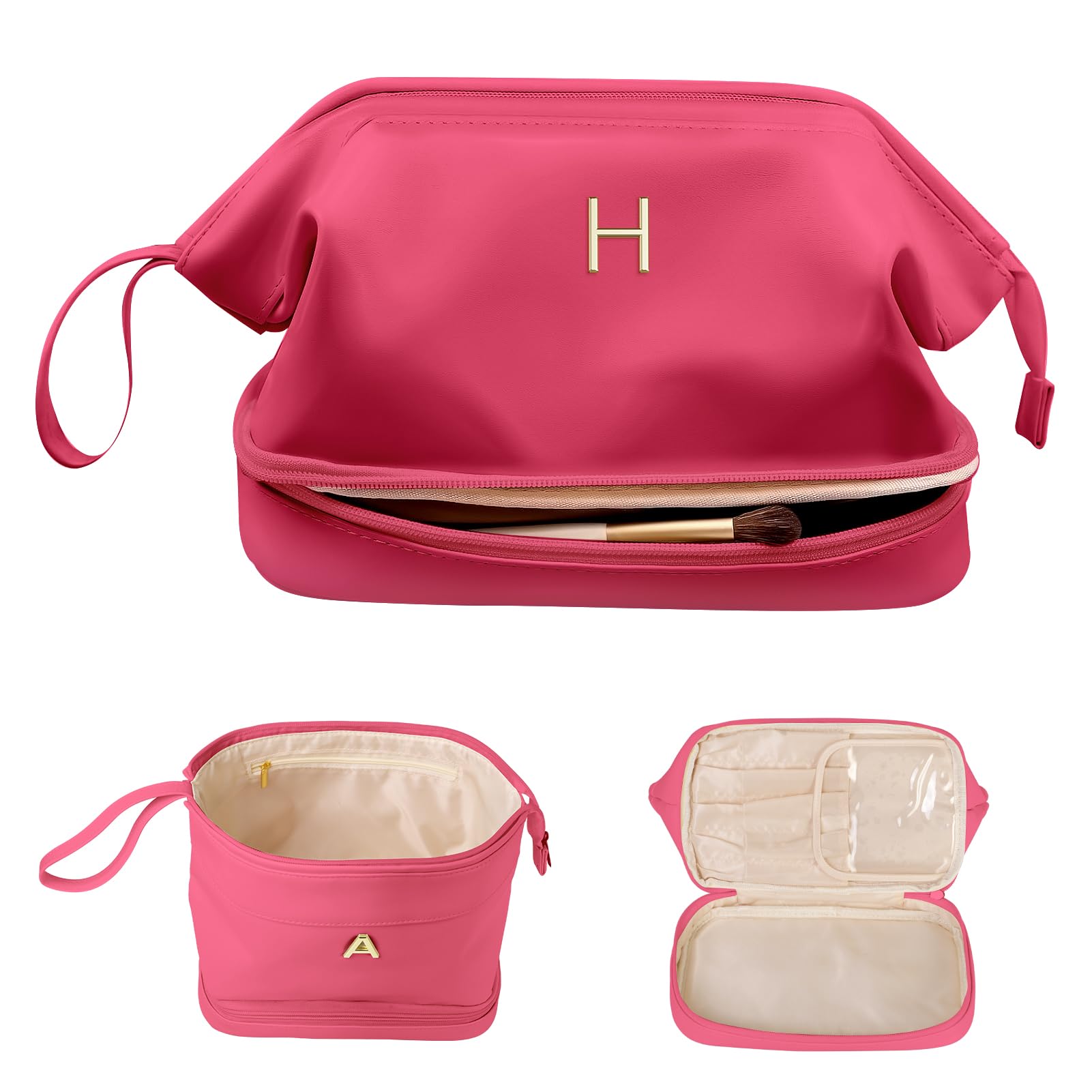 Vogewood Women Gifts, Initial Large Makeup Bag, Travel Essentials, Personalized Double Layer Cosmetic Bag with Makeup Brush Organizer, Travel Toiletry Bag, Trendy Gifts For Women — view 19