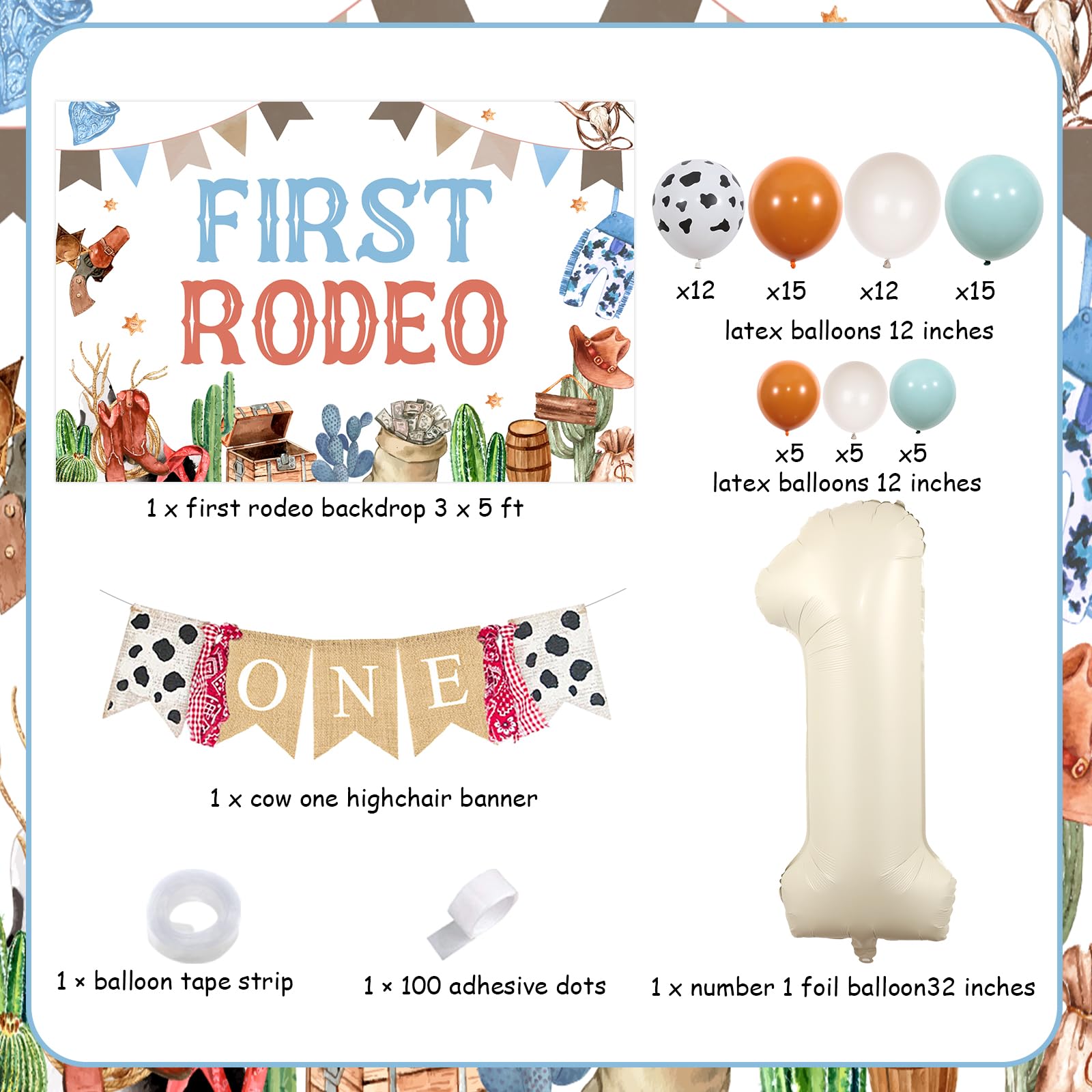 Cowboy Rodeo High Chair Banner - 1st Birthday Decoration For Boy, Western Theme, My First Rodeo, Photo Booth Props