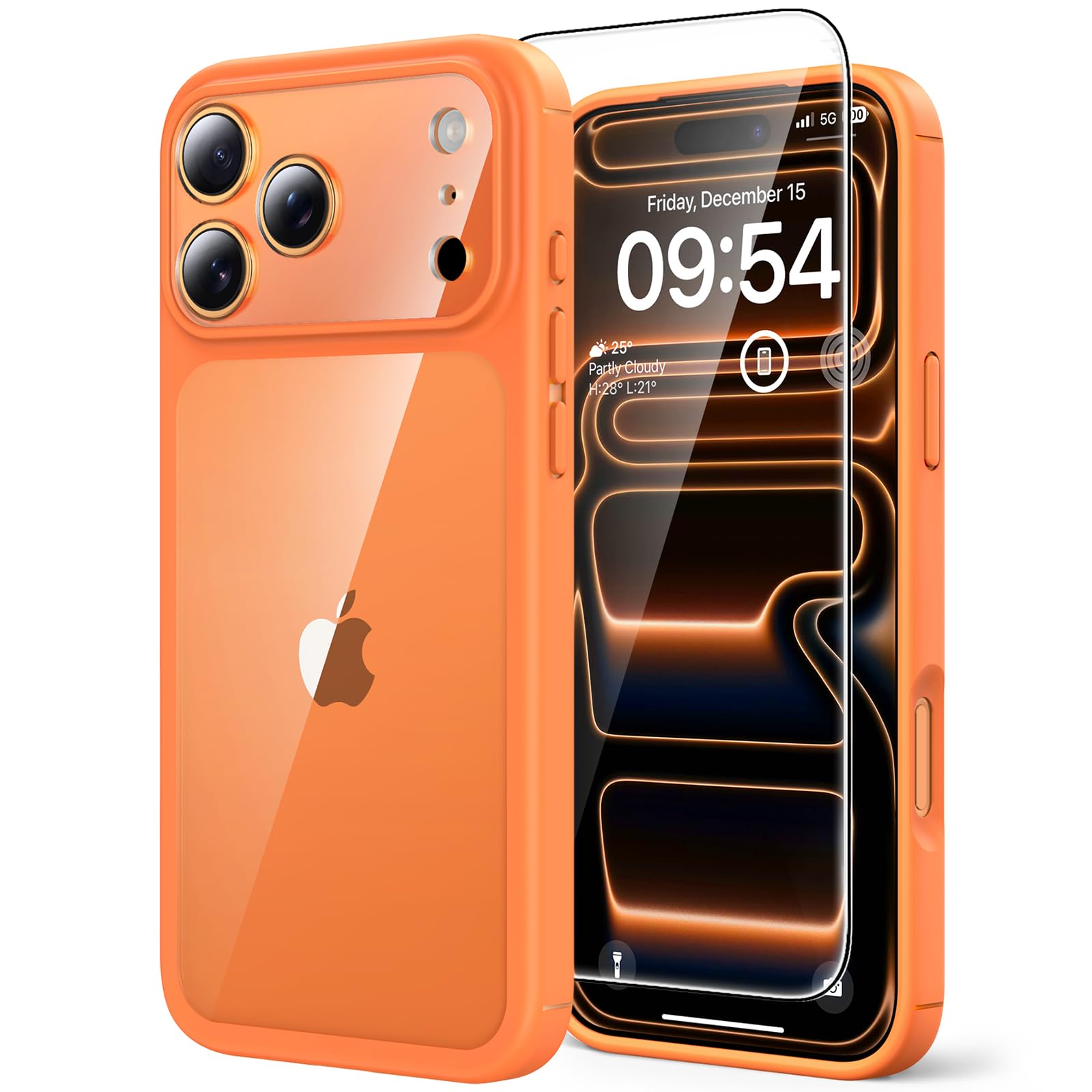 TAURI Cover per iPhone 17 Pro con Pellicola in Vetro Temperato,Protezione Completa della Fotocamera,Custodia per Sottile Antishock, Anticaduta - Arancione
