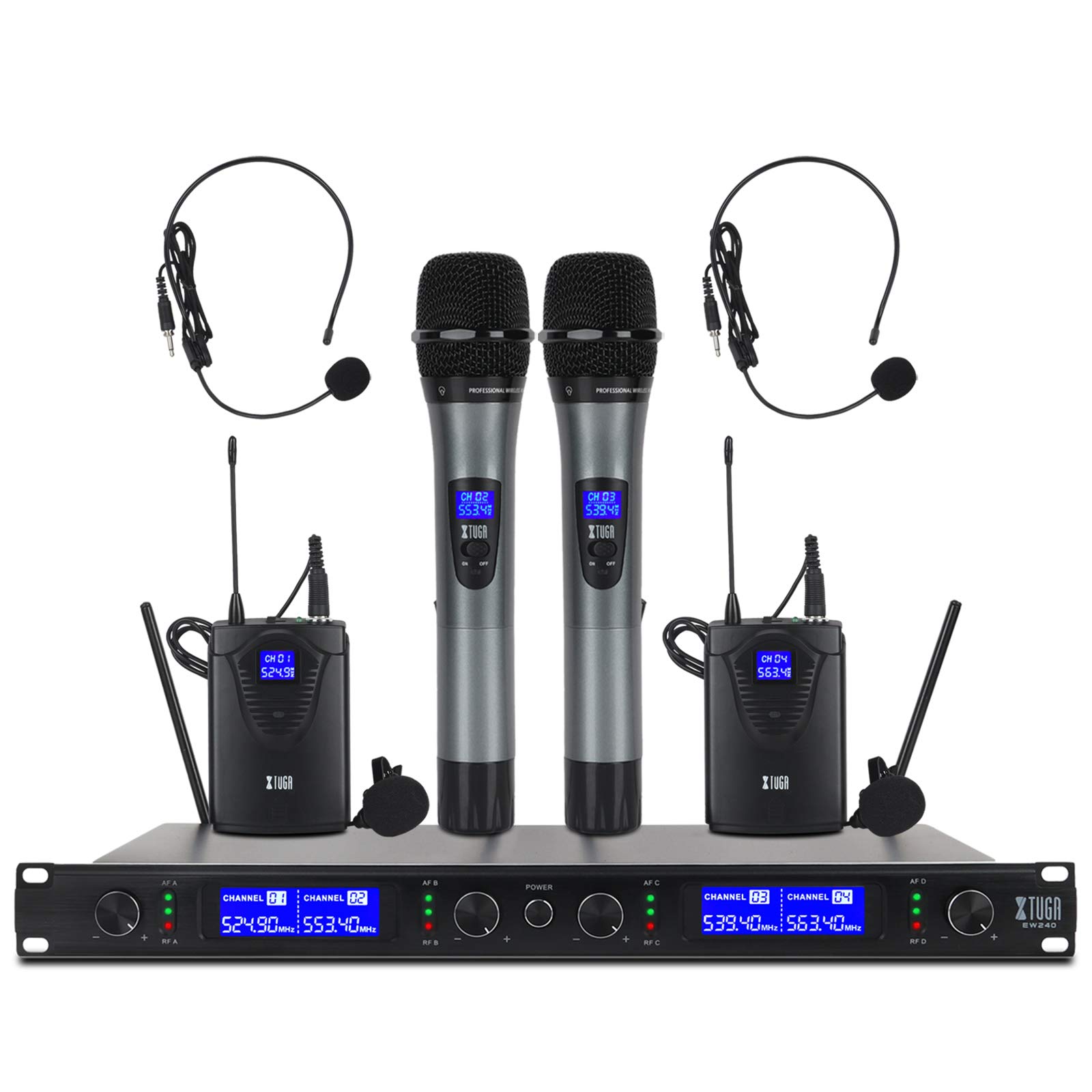 XTUGA EW240 UHF 4 Channel Wireless Microphone System UHF Wireless