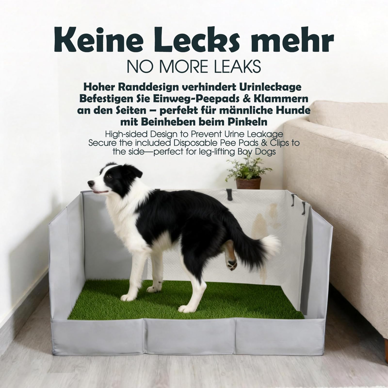 MEEXPAWS Inodoro para perros con césped artificial, 83 x 57 x 40 cm, plegable, para perros medianos, color azul