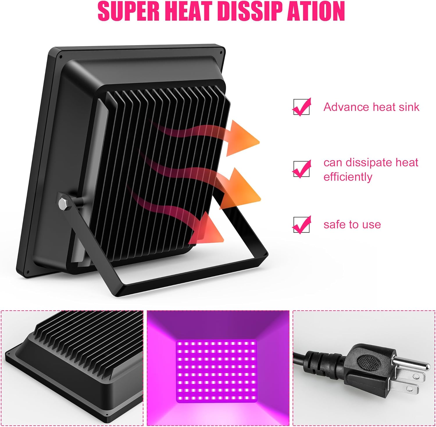 150W LED Black Light with Glow Tapes, 410nm UV Flood Lights with 10ft Cable & Plug, IP66 Waterproof, for Halloween Party Stage Aquarium Body Paint Fluorescent Poster, 120V