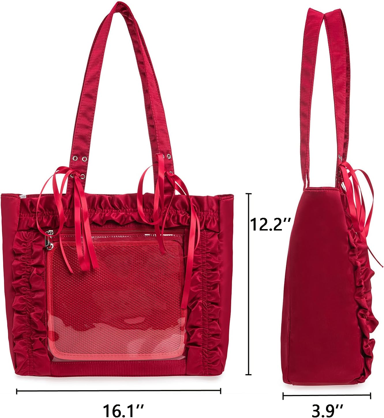 Womens Girls Tote Ita Bag Bowknot Wrinkled Edge Shoulder Bag Kawaii Purses and Handbags with Pin Display - Image 3