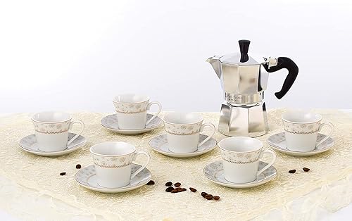 Miniatura 2 de WORLD GIFTS Elegante juego de taza y platillo de porcelana duradera y colorida - 2 oz. Dorado, juego de 6,