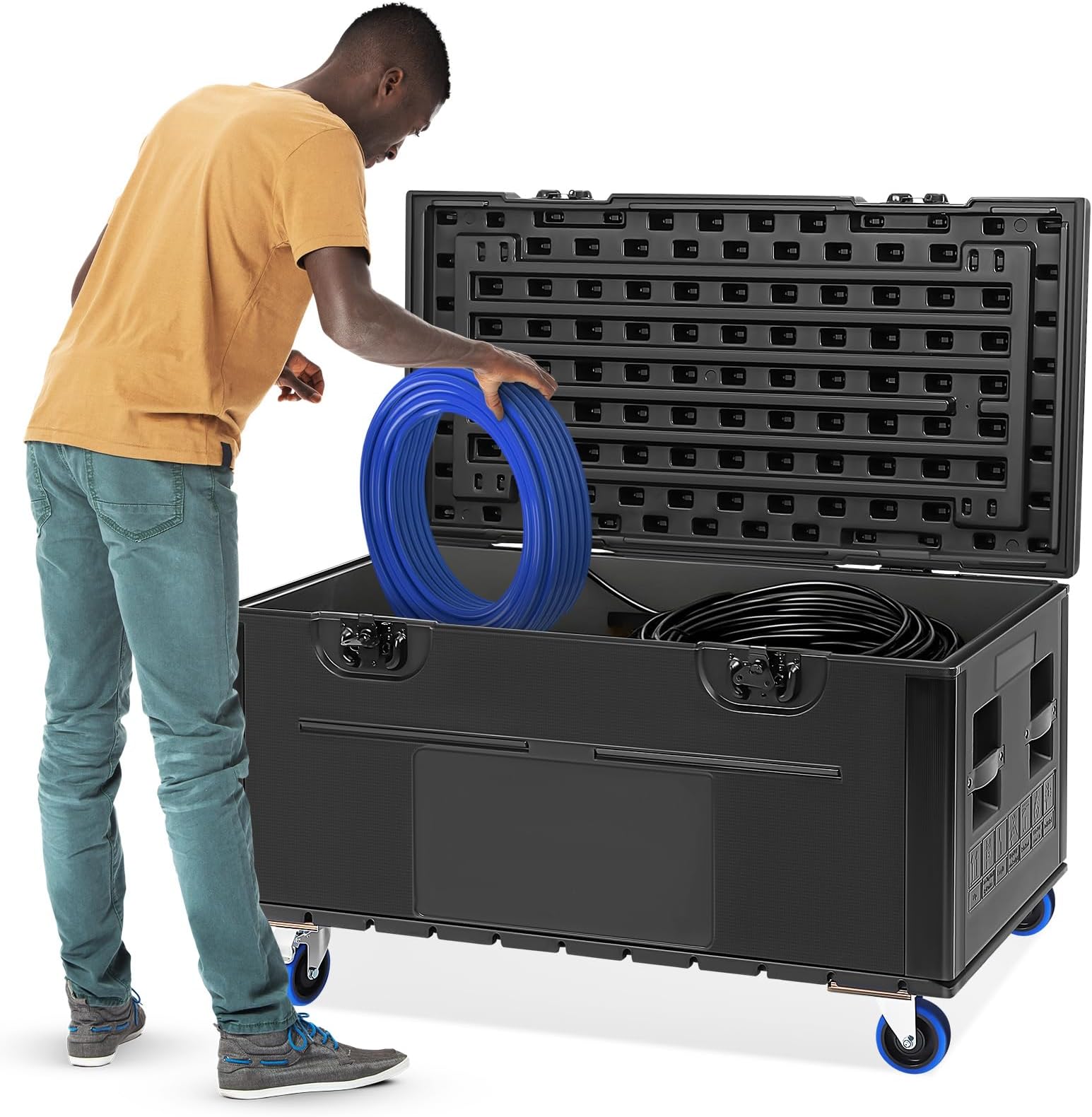 44.4" x 25.5" X 22.4" Road Case, Heavy Duty ATA Rolling Cable Trunk Case, Stackable Road Case with Wheels, 1102 LBS Capacity, Storage Trunk for Pro Audio & DJ Equipment Storage