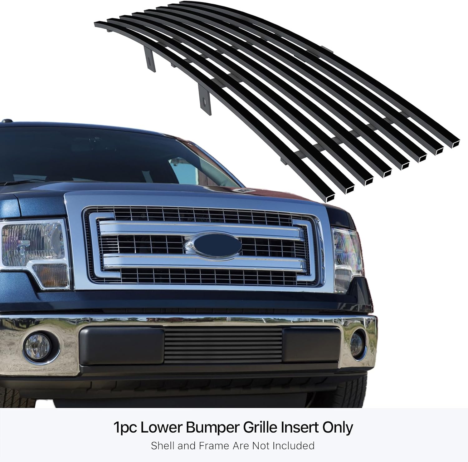 APS Compatible with Ford F-150 2009-2014 Lower Bumper Stainless Steel Black 8x6 Horizontal Billet Front Grill Grille Insert F66789J