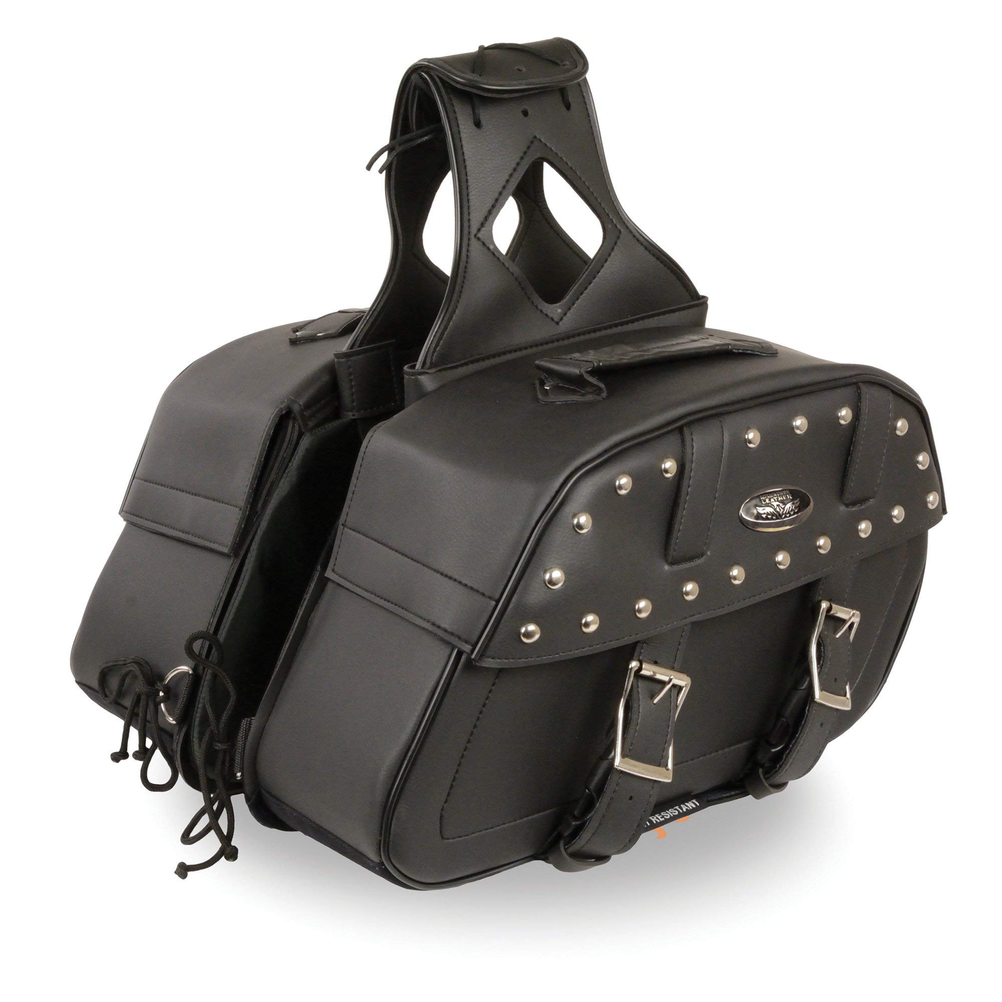 Milwaukee Leather Studded Throw-Over Motorcycle Saddlebags – Synthetic Leather – Universal Fit – Zip-Off - LG