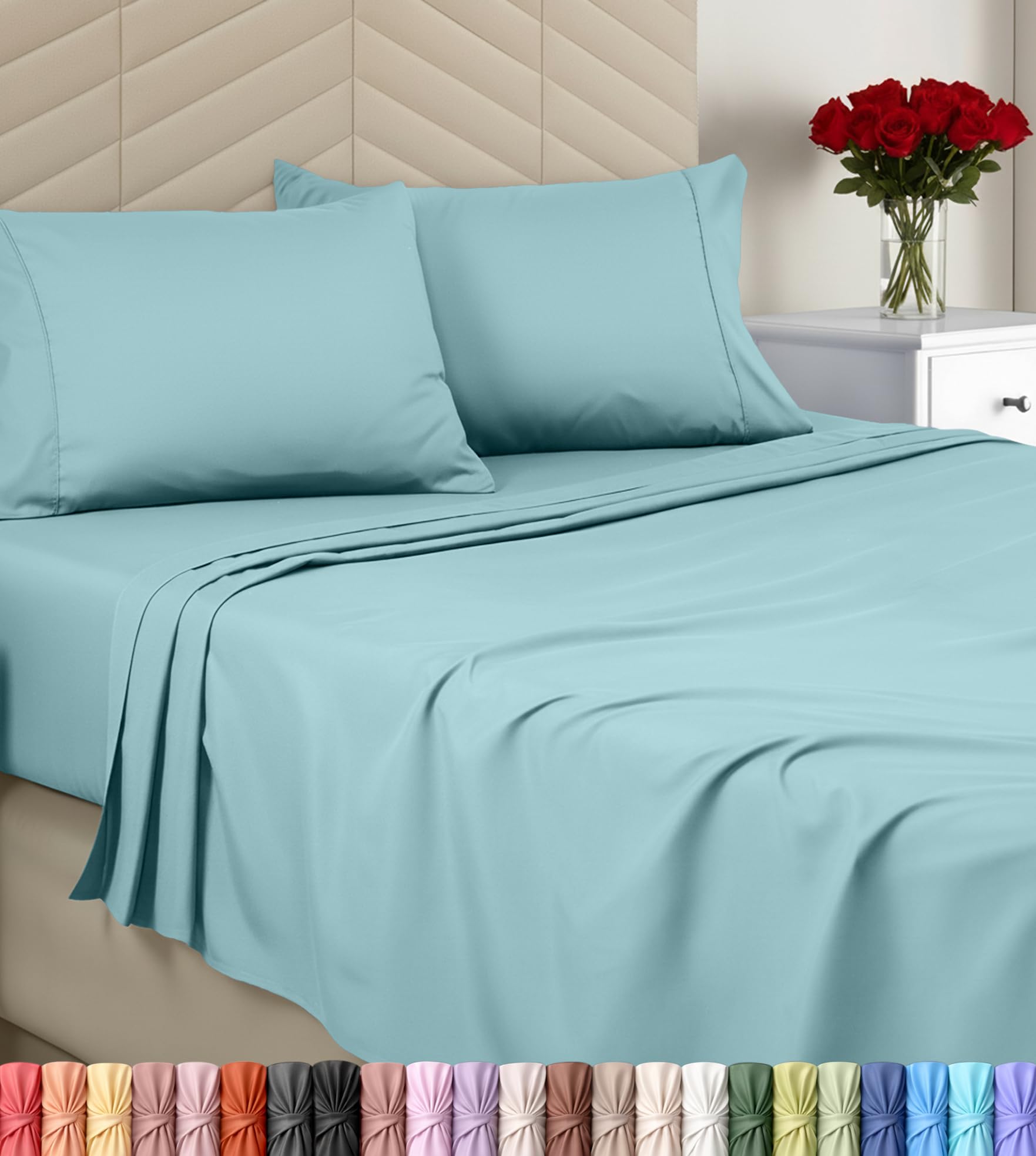 Utopia Bedding King Sheet Set - Brushed Microfiber - Soft Bed Sheets for King Size Bed - Includes 1 Fitted, 1 Flat, & 2 Pillow Cases - Deep Pocket (Spa Blue)