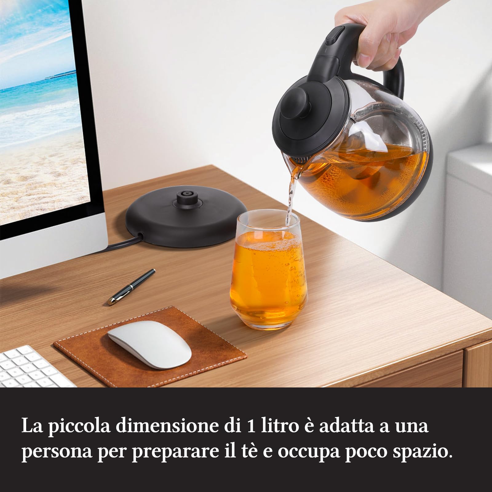 Taylor Swoden Abel - Bollitore Elettrico da 1 Litro, Bollitore in Vetro Borosilicato 2200W, Luce Led, funzione di Mantenimento Caldo, Con Infusore e Filtro Rimovibile, Teiera BPA-Free