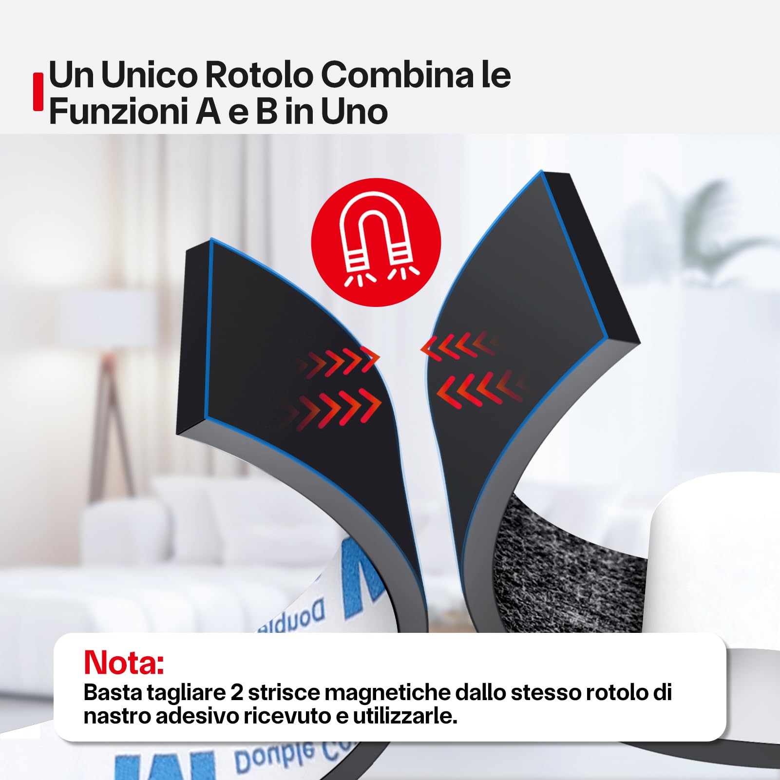 Nastro Magnetico Autoadesivo Extra Forte, Banda Magnetica A+B, Banda Magnetica Adesiva, Striscia Calamita per zanzariera, fai da te, tende da finestra, striscia magnetica 4m*15mm