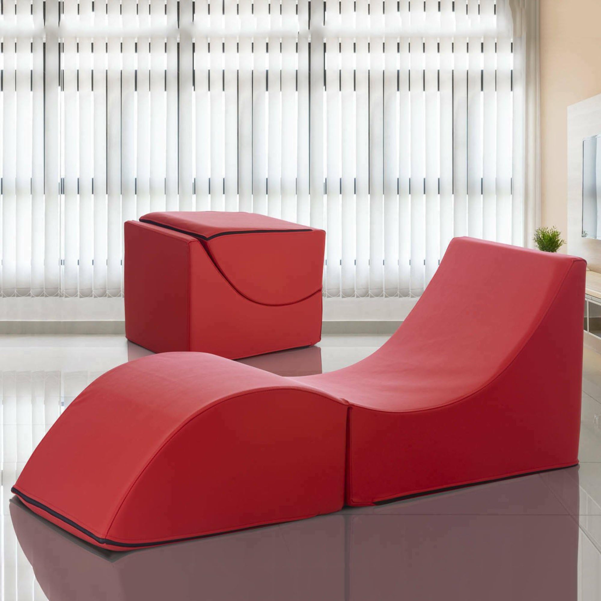Talamo Italia - Lit pliant Andreina, Pouf transformable en lit simple, Méridienne en simili cuir, 100% Made in Italy, 130x50h50 cm, Rouge