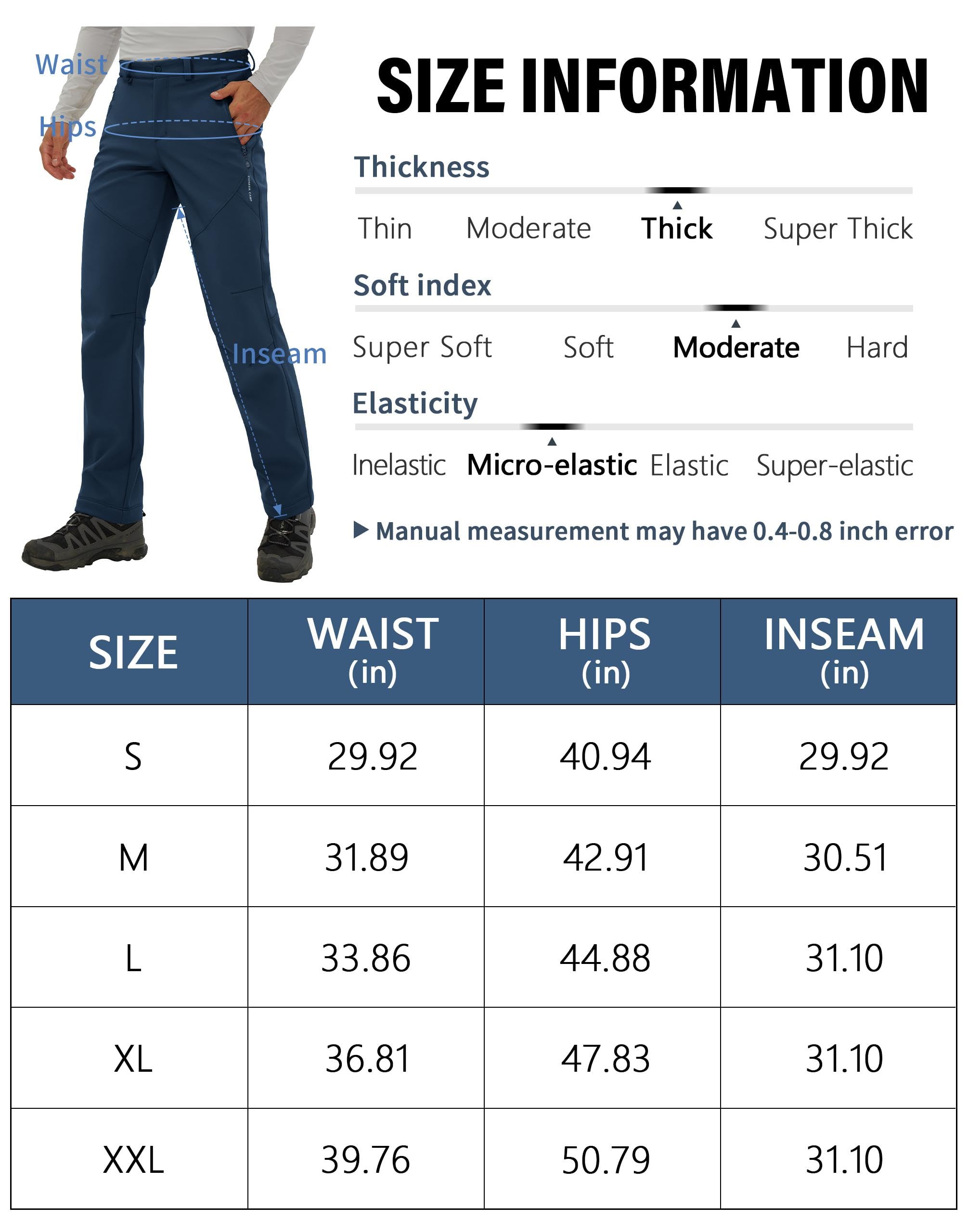 Pioneer Camp Pantaloni da lavoro da uomo foderati in pile per attività all'aperto, isolati, impermeabili, caldi, softshell, antivento