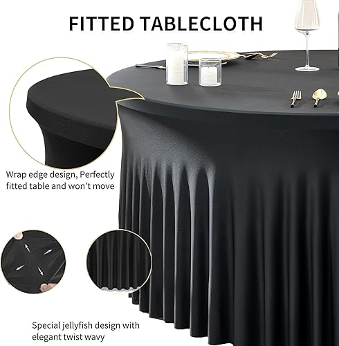 Miniatura 9 de Manteles redondos de elastano marfil de 120 pulgadas para mesa redonda de 60 pulgadas, manteles elásticos redondos ajustables, manteles sin arrugas
