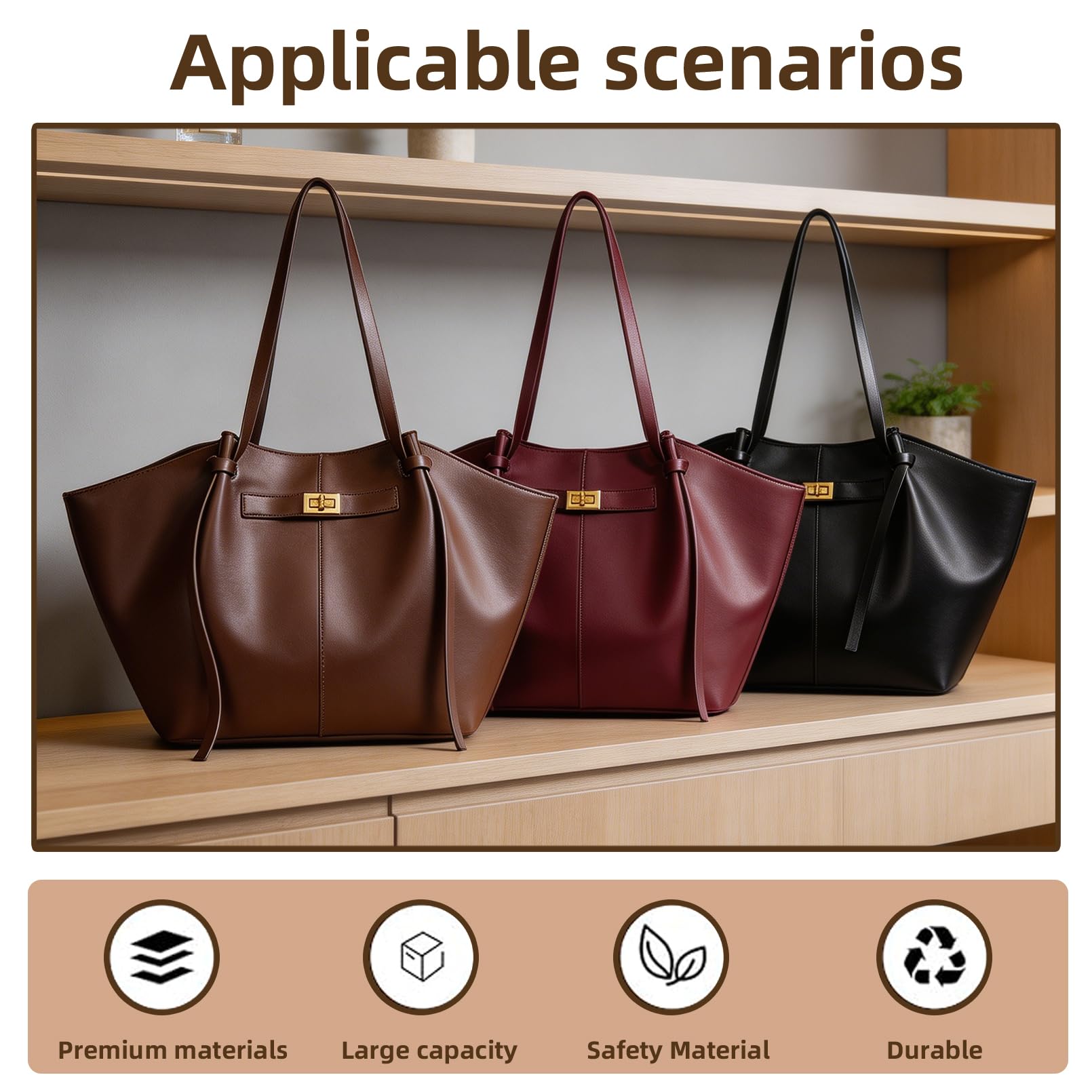 Bolso Tote de Cuero para Mujer, Bolso de Mano de Piel, Shopper Tasche Damen Groß, Bolsos de Hombro Amplio con Correa Desmontable, para Trabajo, Escuela, Compras, Viajes y Oficina