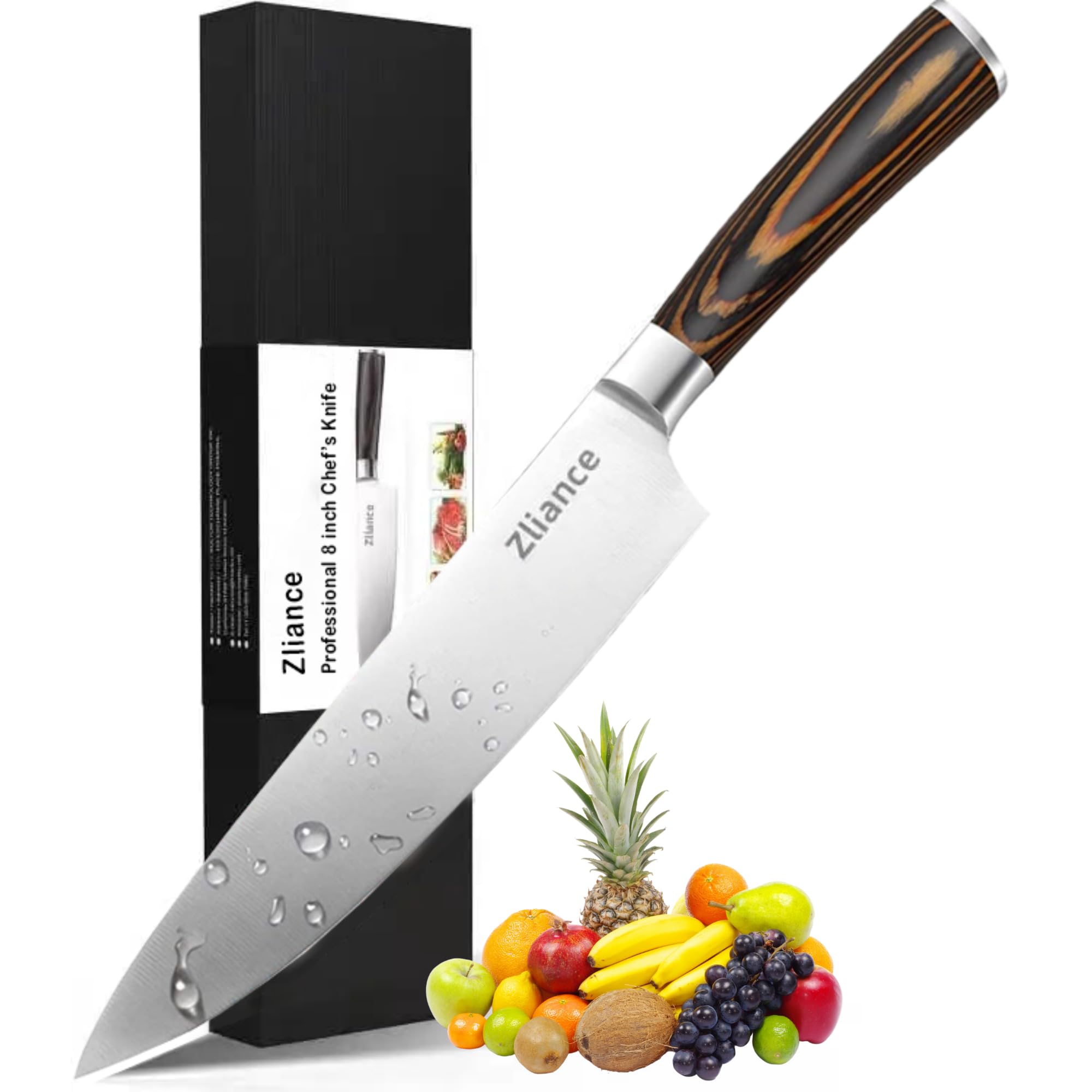 8 Inch Chef Knife, High Carbon Stainless Steel, Pakkawood Handle