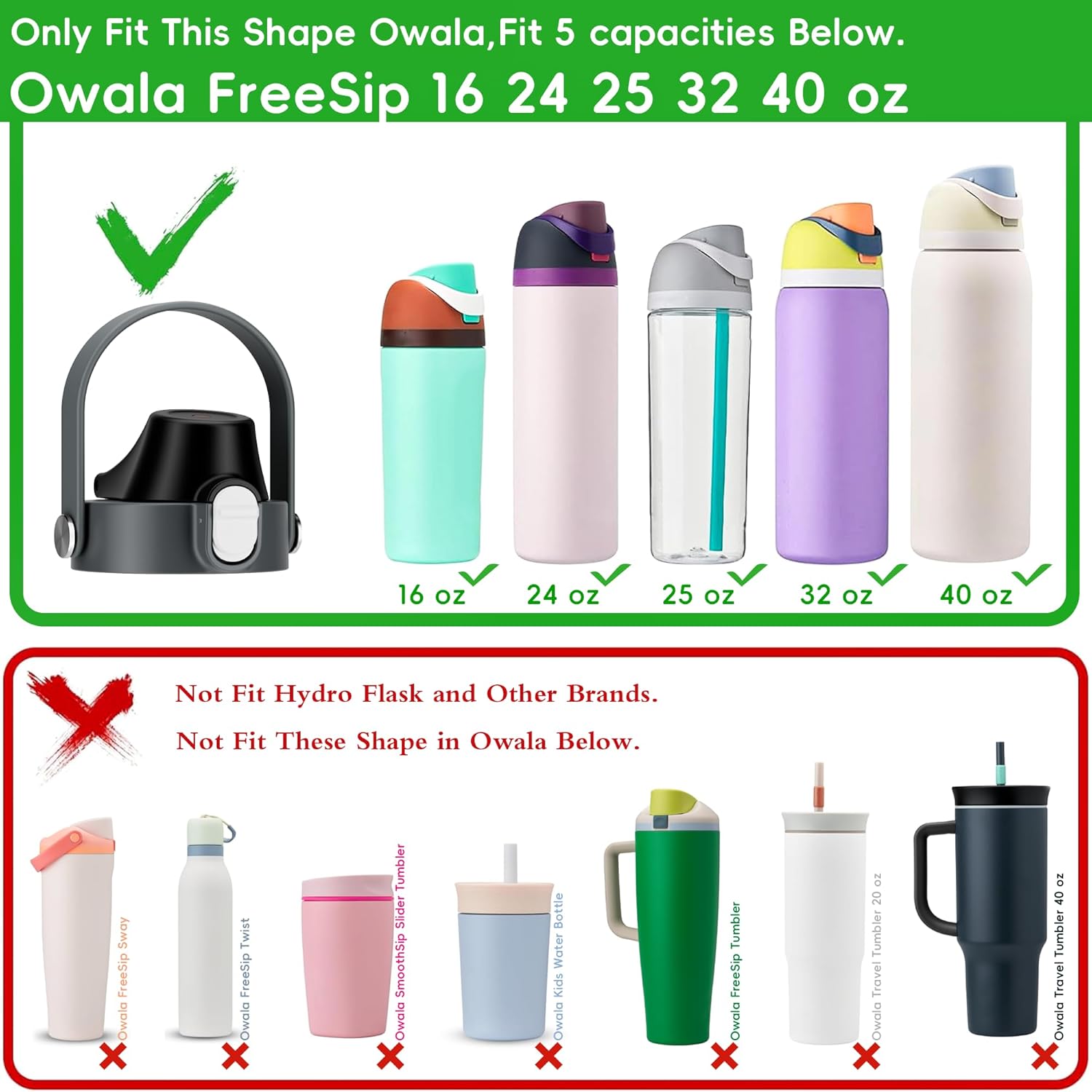 2 IN 1 Replacement Lid for Owala Freesip16oz 24oz 32oz 40oz Water Bottle, One Button Top Replacement Lid Accessory, Leakproof, BPA-FreeDishwasher Safe, Smart Design - Image 2
