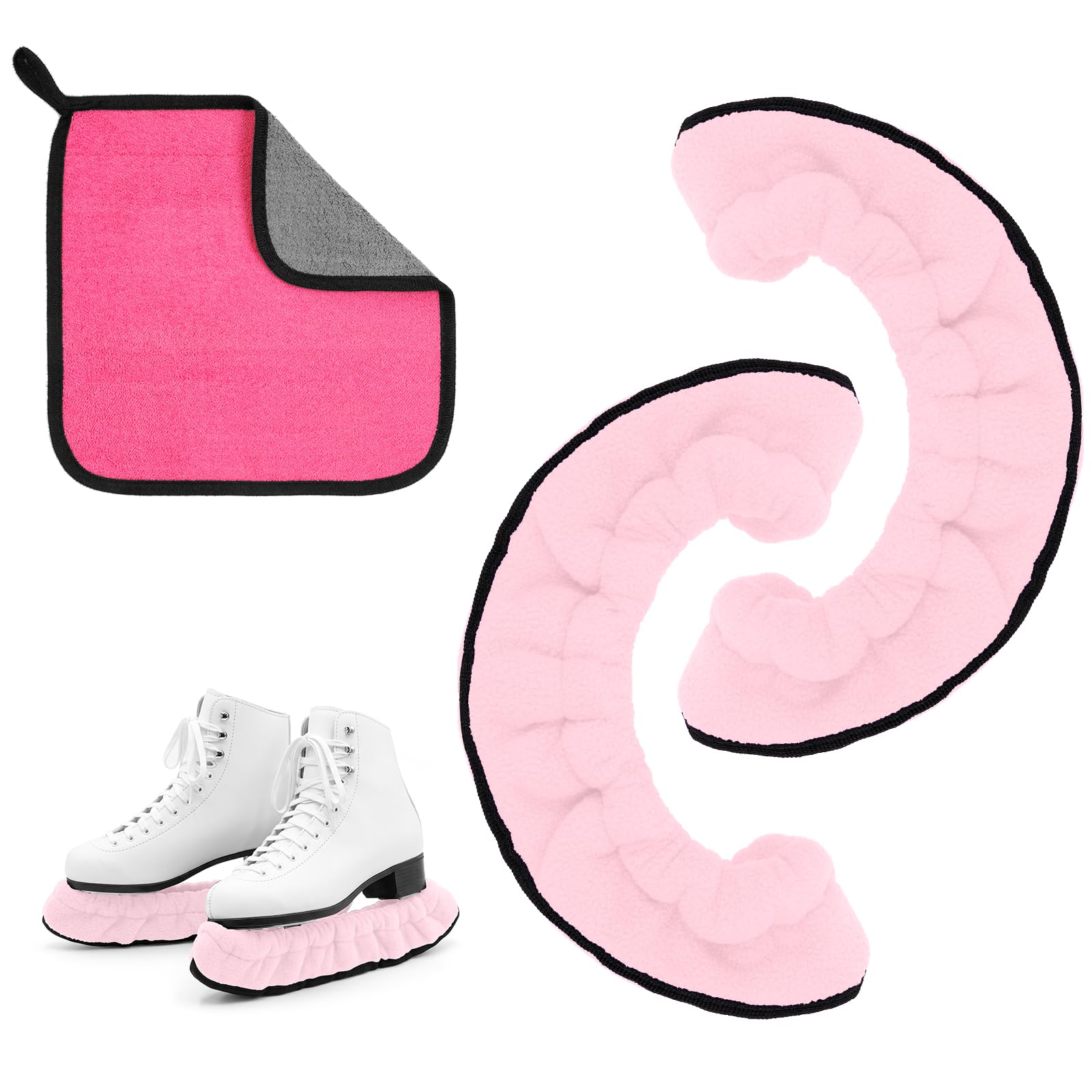 AOOSA Ice Skate Guards with Towel, Elastic Skates Blade Covers, L-Pink