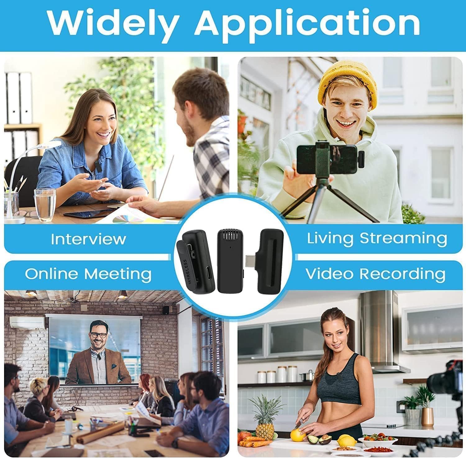 SKYCELL Microfono wireless J13, risvolto con riduzione del rumore con custodia di ricarica, wireless a doppio canale per YouTube, registrazione video, Facebook, compatibile con Type-C e iPhone