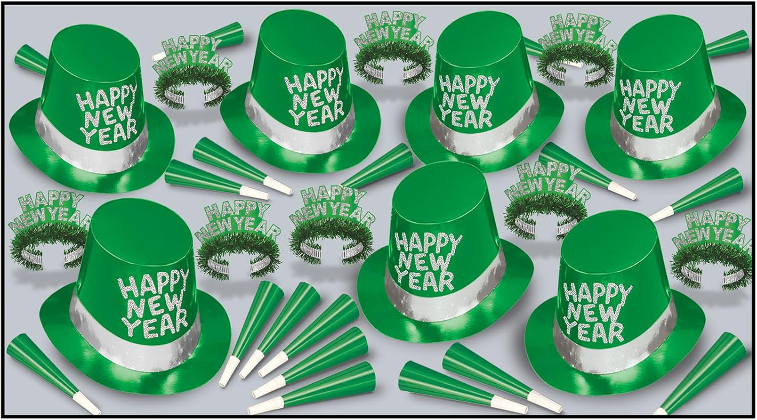 Beistle Simply Red Happy New Year's Eve Assortment for 50 People- NYE Party Favors and Accessories- Top Hats, Tiaras, Noisemaker Horns- Made in USA Since 1900