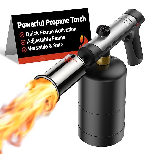 ThermoMaven Propane Torch with One-Touch Max Fire, Cooking Blow Torch Gun with a Safety Lock, Charcoal Lighter, Flame Thrower, Kitchen Food Torch Head for Grill, Sous Vide, BBQ (Tank Not Included)