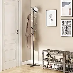 Cabideiro de Chão, Organizador de Roupas de Metal, Casacos, Bolsas, Cabide de Entrada, Adequado para Quartos, Salas de Estar e Entradas, Preto