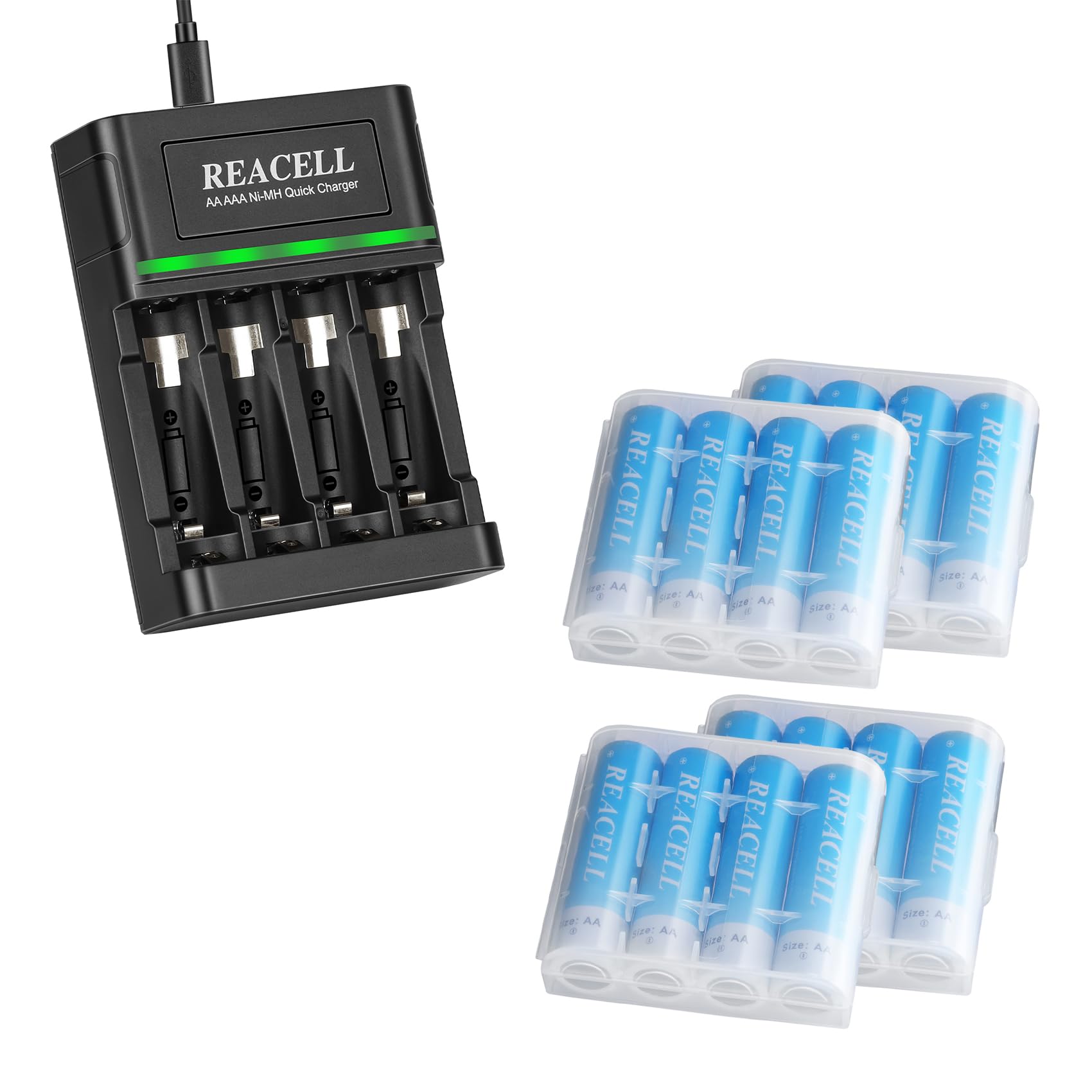 16X NI-MH AA Piles Rechargeables 2800mAh + 4 Slots Chargeur de Piles Rapide pour AA AAA Piles Rechargeables Ni-MH
