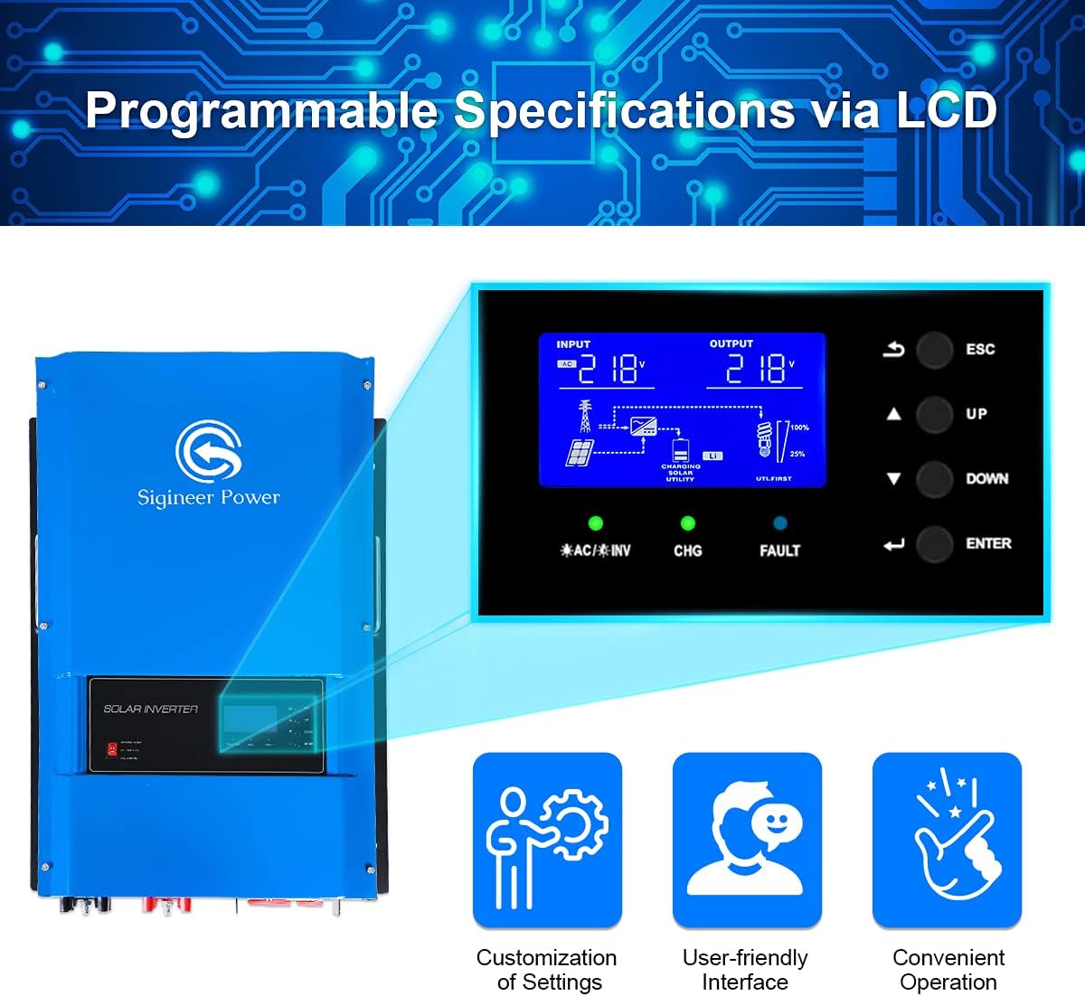 Sigineer Power Solar Inverter,12000W 48V DC to 120V 240V AC Pure Sine Wave Inverter,Built-in 120A MPPT Solar Charge Controller,Split Phase,Low Frequency,for House Off Grid Solar System : Patio, Lawn & Garden
