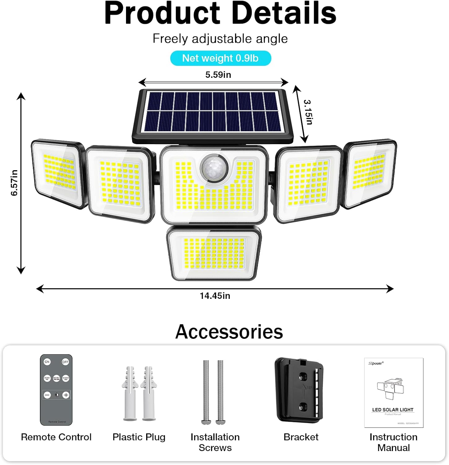 6 Heads Solar Motion Lights Outdoor, 6000LM Solar Lights Outdoor Waterproof with 401 LED, 360° Beam Angle, IP65 Waterproof, Remote Control Solar Flood Lights 2 Packs