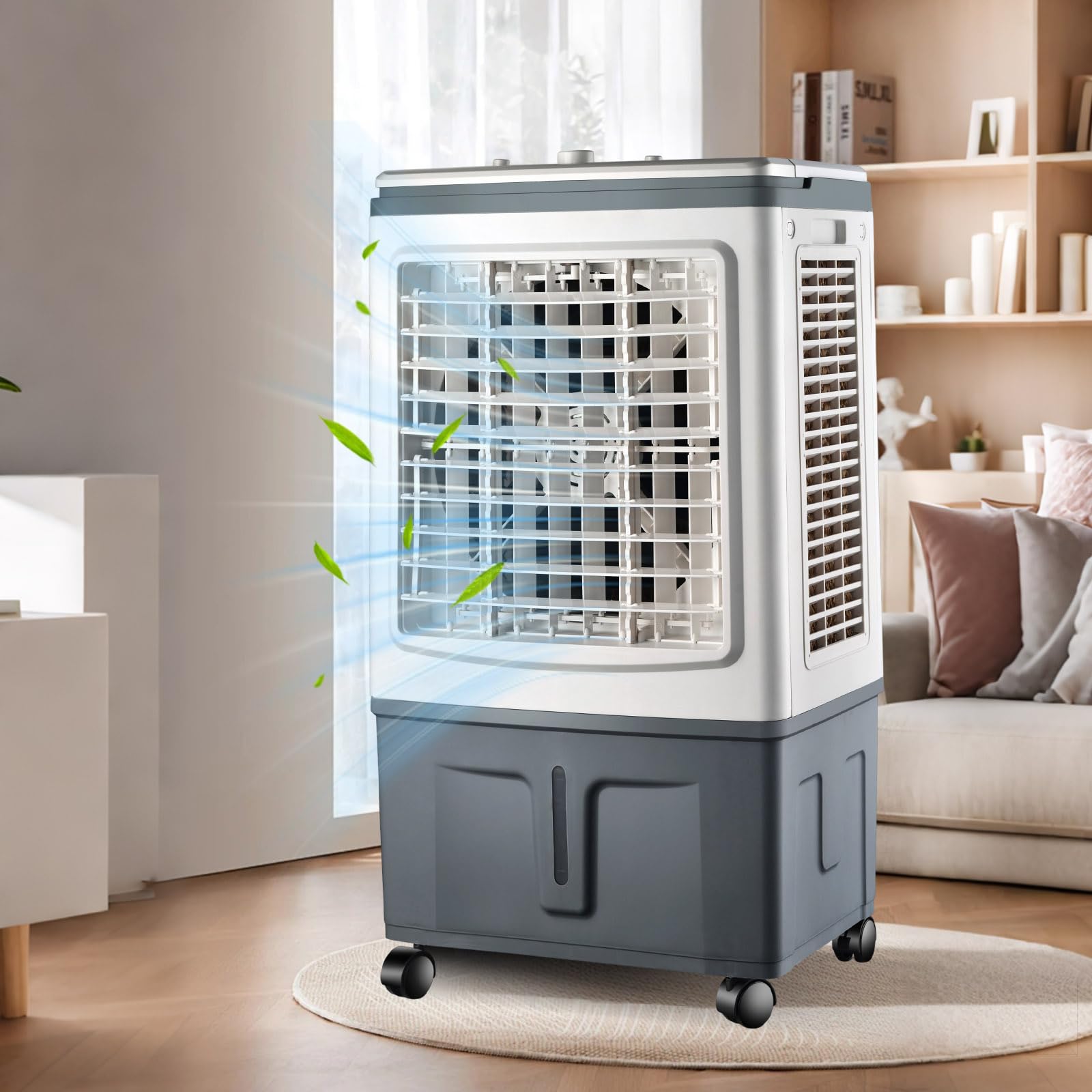 30L Evaporative Cooling Fan, High Airflow Mobile Air Cooler Mechanical, 2 Ice Bottles, High Capacity for Garage
