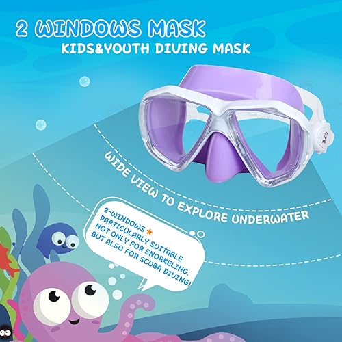 Miniatura 7 de Máscara de buceo para niños, máscara de natación antivaho de 180 para niños, gafas de natación de vidrio templado con cubierta para la nariz, gafas