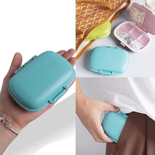 Miniatura 5 de Pastillero de viaje con 8 compartimentos, a prueba de humedad, pequeño pastillero para bolsillo, pastillero diario, contenedor portátil para