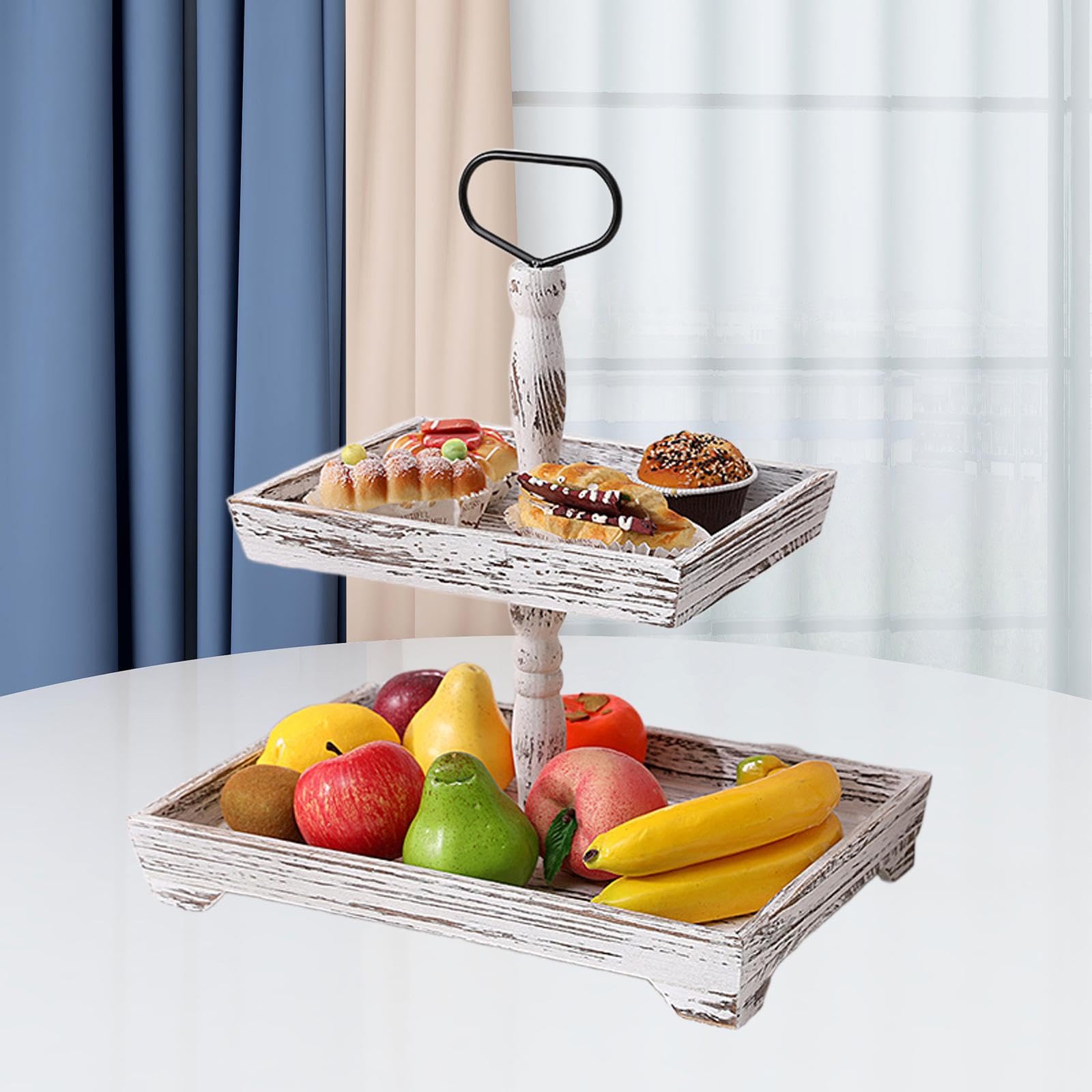 perfk Plateau de Service à Plusieurs Niveaux, Ornements en Bois, Stockage de collations, Assiette de Fruits à Plusieurs Niveaux, présentoir à Desserts pour, Rectangle