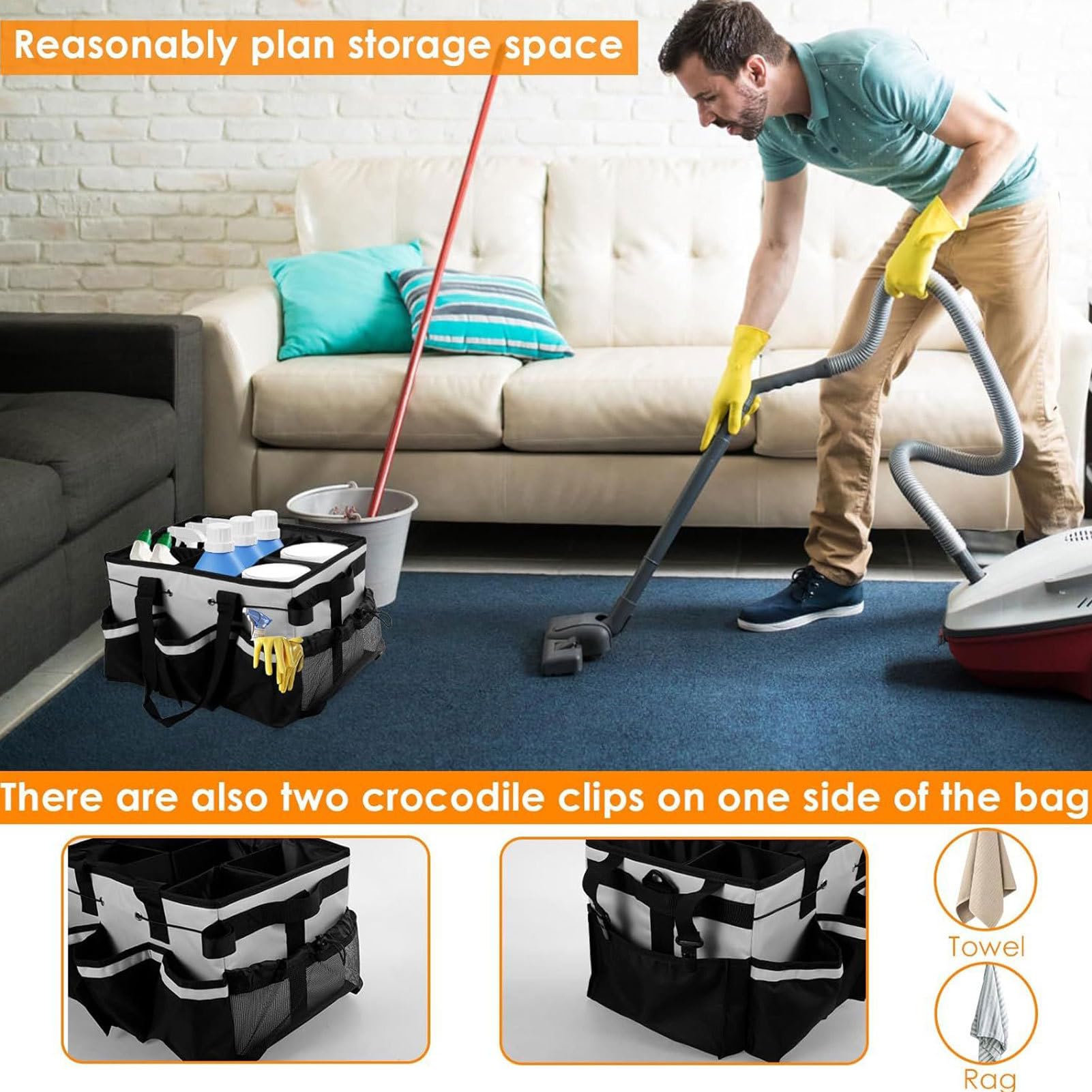 Bolsas para personal de limpieza Bolso organizador para suministros de | Bolsa Tote Limpieza para la Cocina, el Comedor, la Ducha, Automóvil, Dormitorio Universitario y el Baño