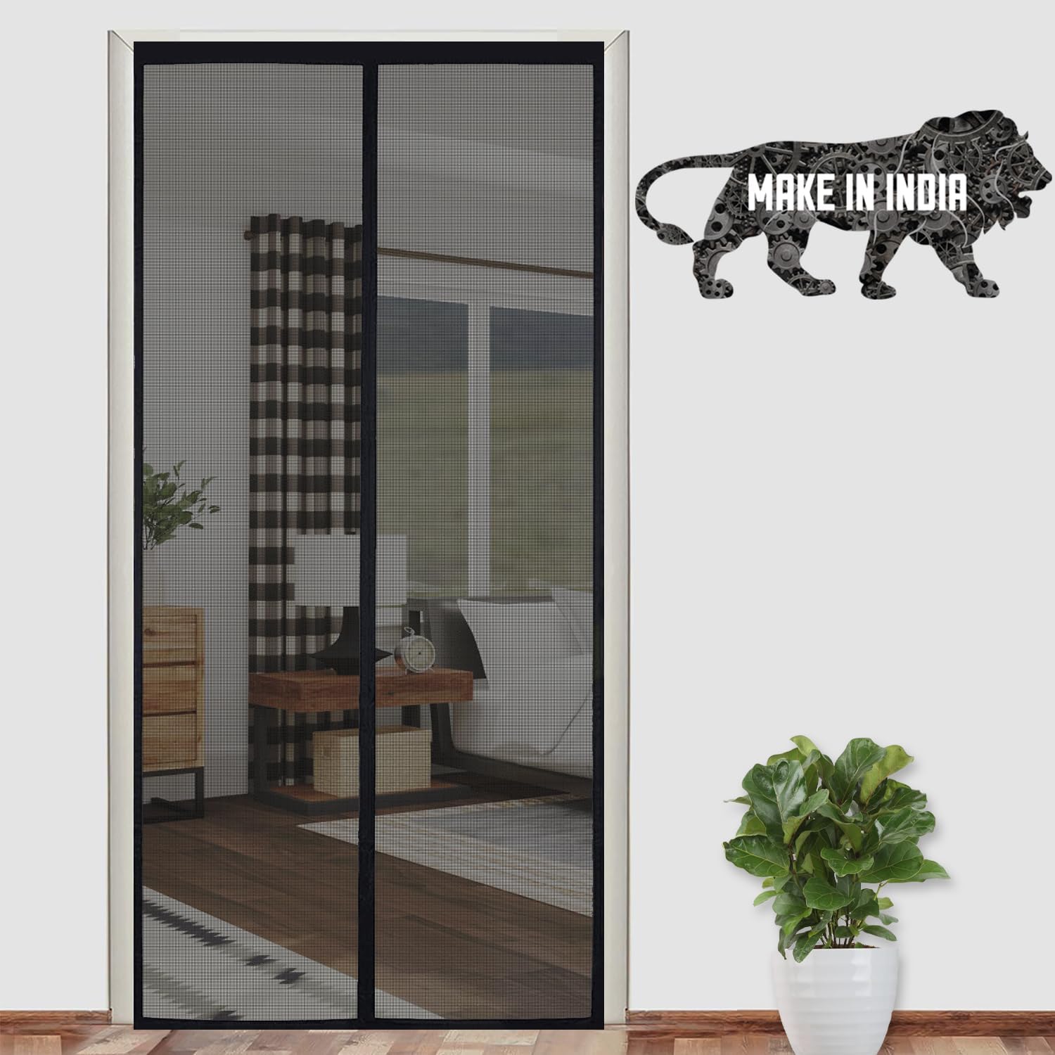 LifeKrafts Polyester Magnetic Mosquito Net for Door | Mosquito Curtain for All Door Types & Sizes | Auto-Closing Insect Screen to Keep Mosquito Out (Black, 200 x 110 Cms)