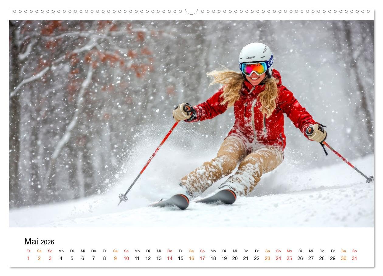 Skifahren - Frauen Power auf der Piste (Wandkalender 2026 DIN A2 quer), CALVENDO Monatskalender: Wintersport, der begeistert - wunderschön inspirierend.