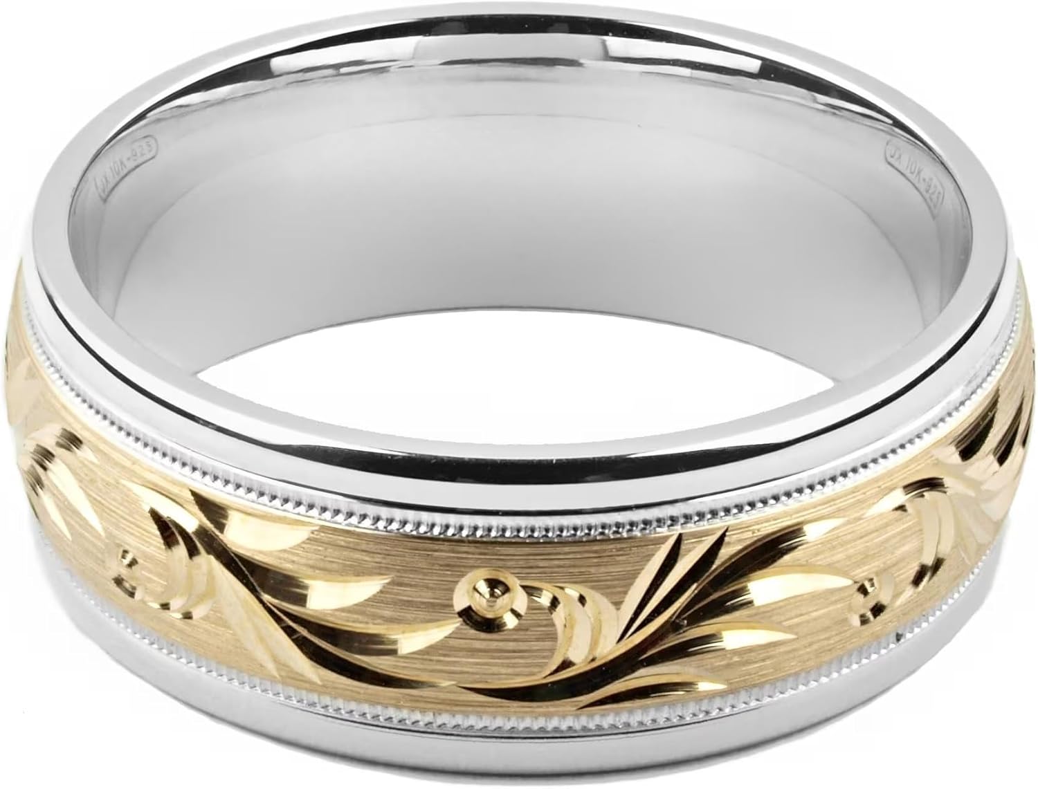 two-tone 10K yellow gold & sterling silver 8 millimeters wide wedding band ring - Image 2