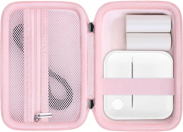 RAIALL Carrying Case for VFU/INVISEN Label Maker Machine, Mini Label Printer Portable Thermal Printer Travel Bag, Sticker Maker Storage Holder, Mesh Pocket for Label Paper, Pink