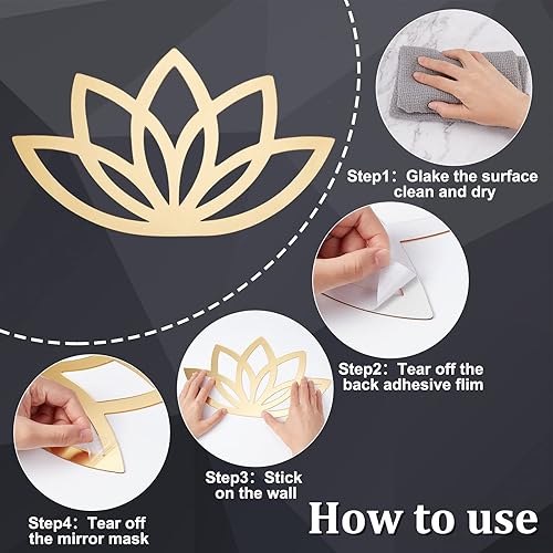 Miniatura 3 de CREATCABIN Adhesivo de pared con espejo de loto 3D, diseño de flores acrílicas, autoadhesivas, mural removible, ecológico, para el hogar,