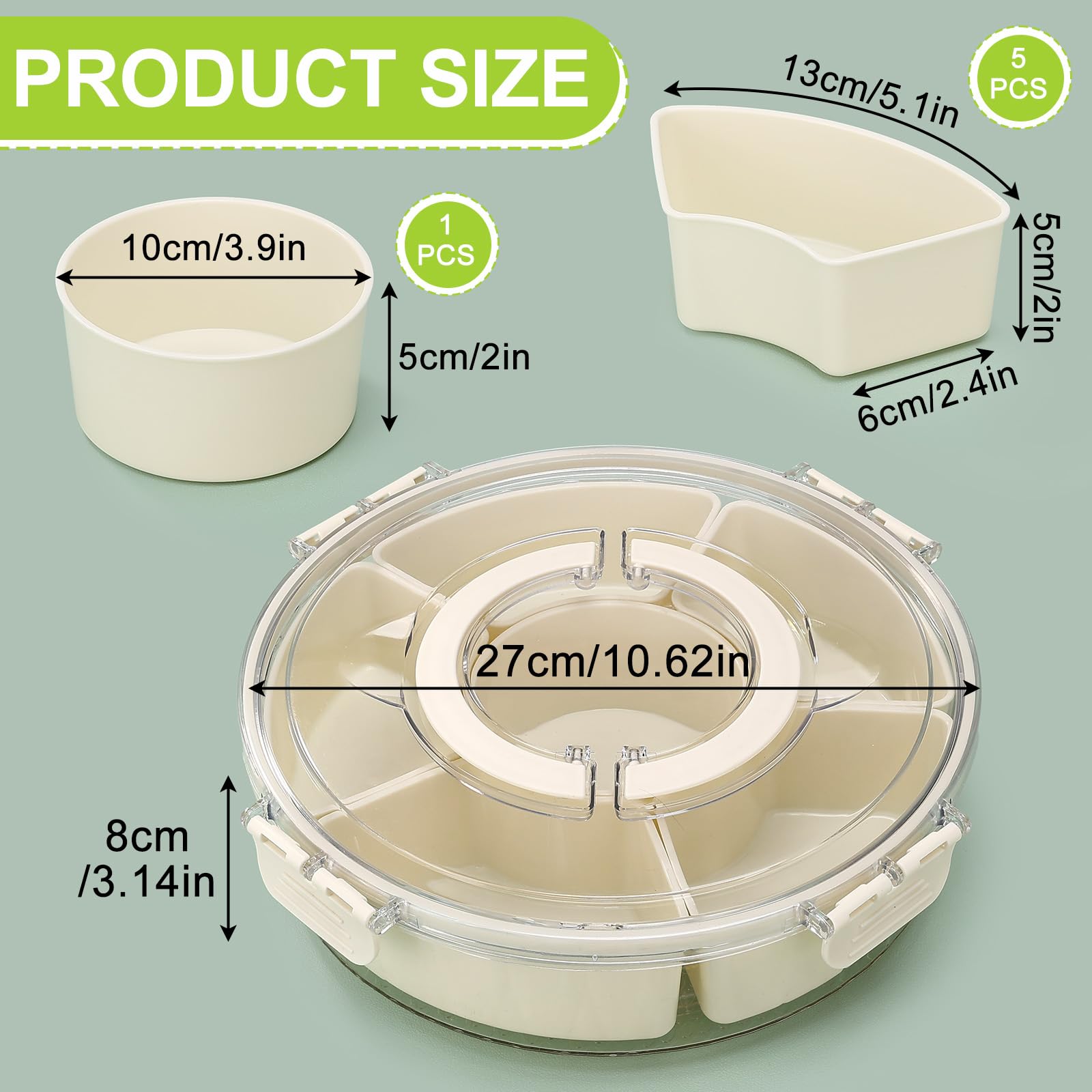 Assiette Compartiment TRIEBAN Plateau De Service Pour Snacks, Salades, Assiettes à Collation Avec 7 Bols, Assiette à Assiette Reequilibrage Alimentaire Adulte