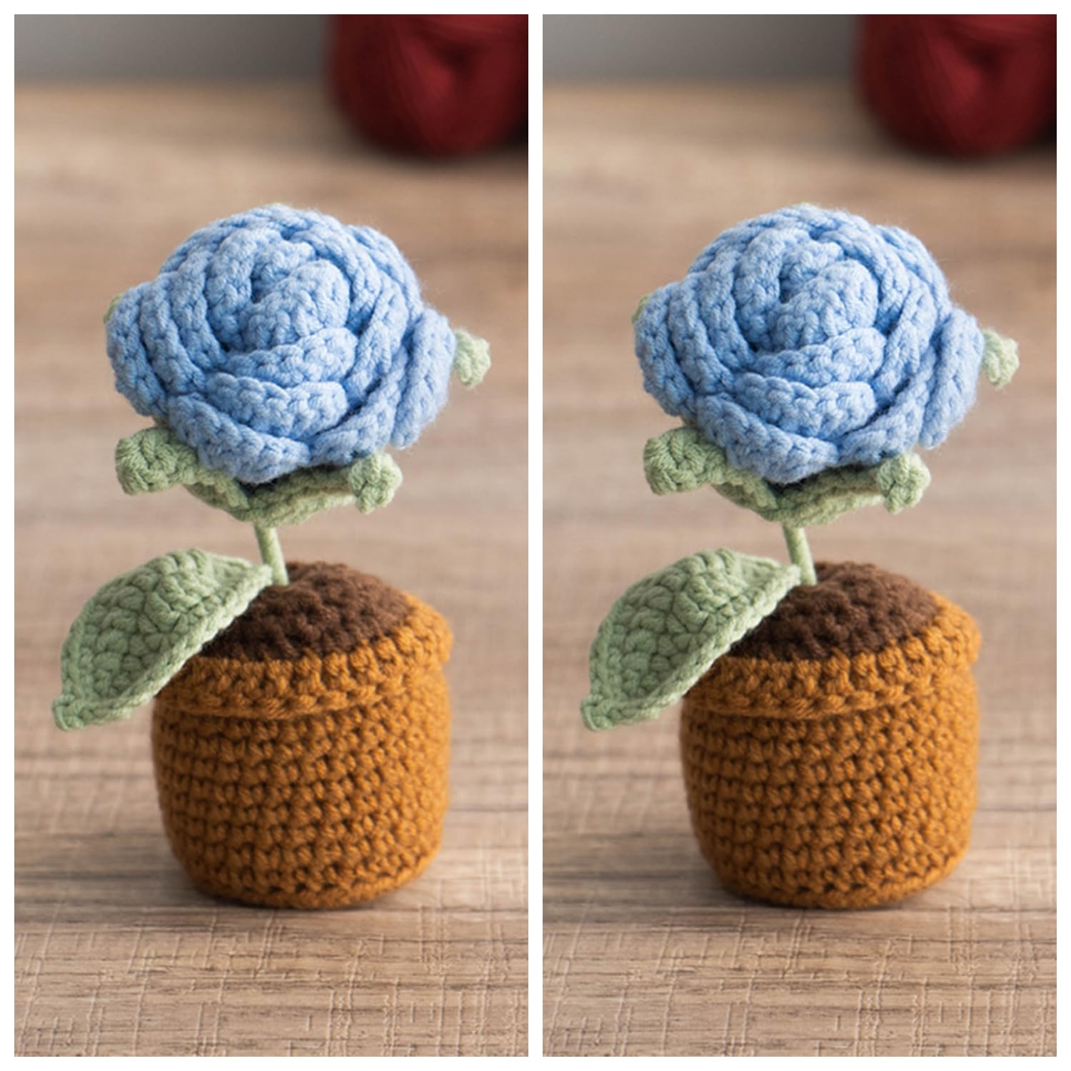 Girasol en maceta de lana azul para decorar el salpicadero del coche y mesas de oficina