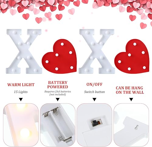 Miniatura 7 de XOXO - Letras con luz LED para el día de San Valentín, letreros del alfabeto, decoración de corazón LED, arte de pared decorativo para luz nocturna,