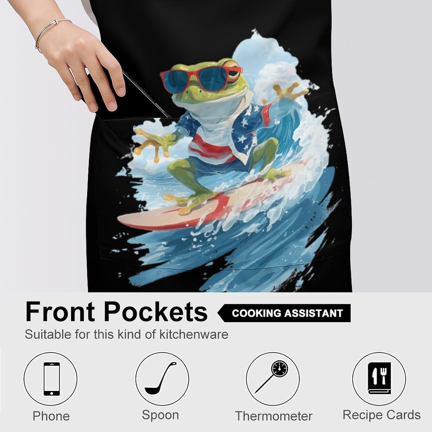 Puertorico Coqui Frog Surfing Classic Chef Aprons for Cooking Waterproof Kitchen Apron with Pockets