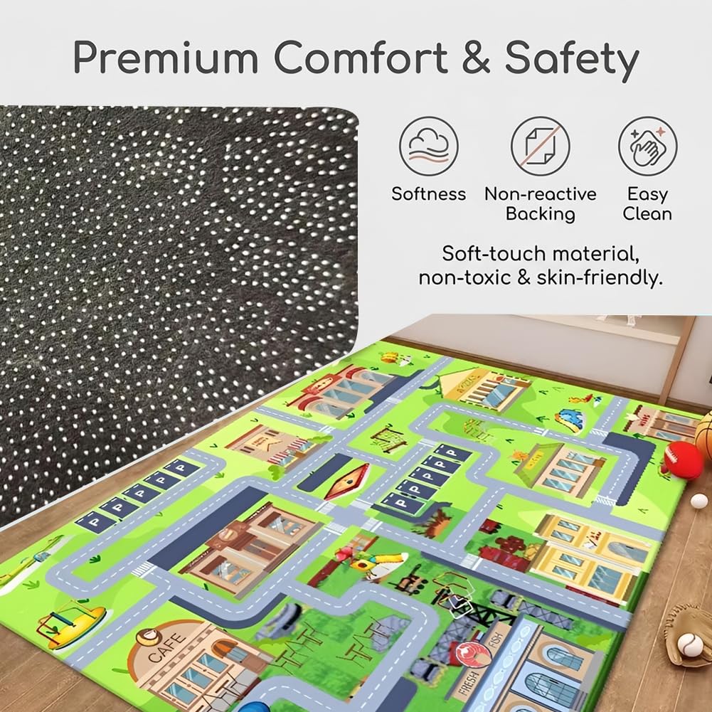 Tappeto da gioco per auto giocattolo, Tappeto Stradale per Bambini, per Bambini AntiscivoloTappetos Soggiorno e Camera da Letto -80×120cm