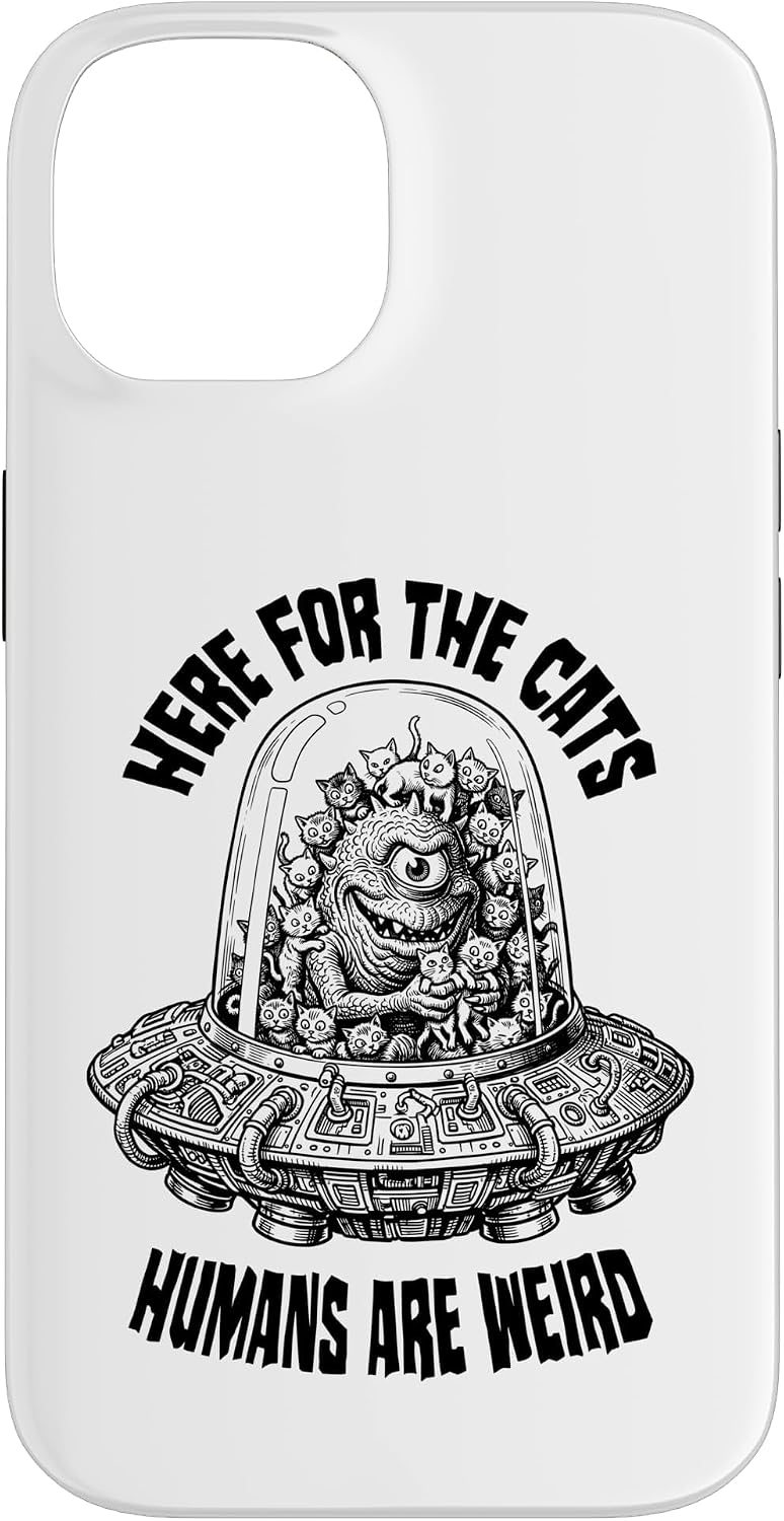 Here for The Cats Humans are Weird Funny Alien UFO Cat Lover Case for iPhone 11 image 4
