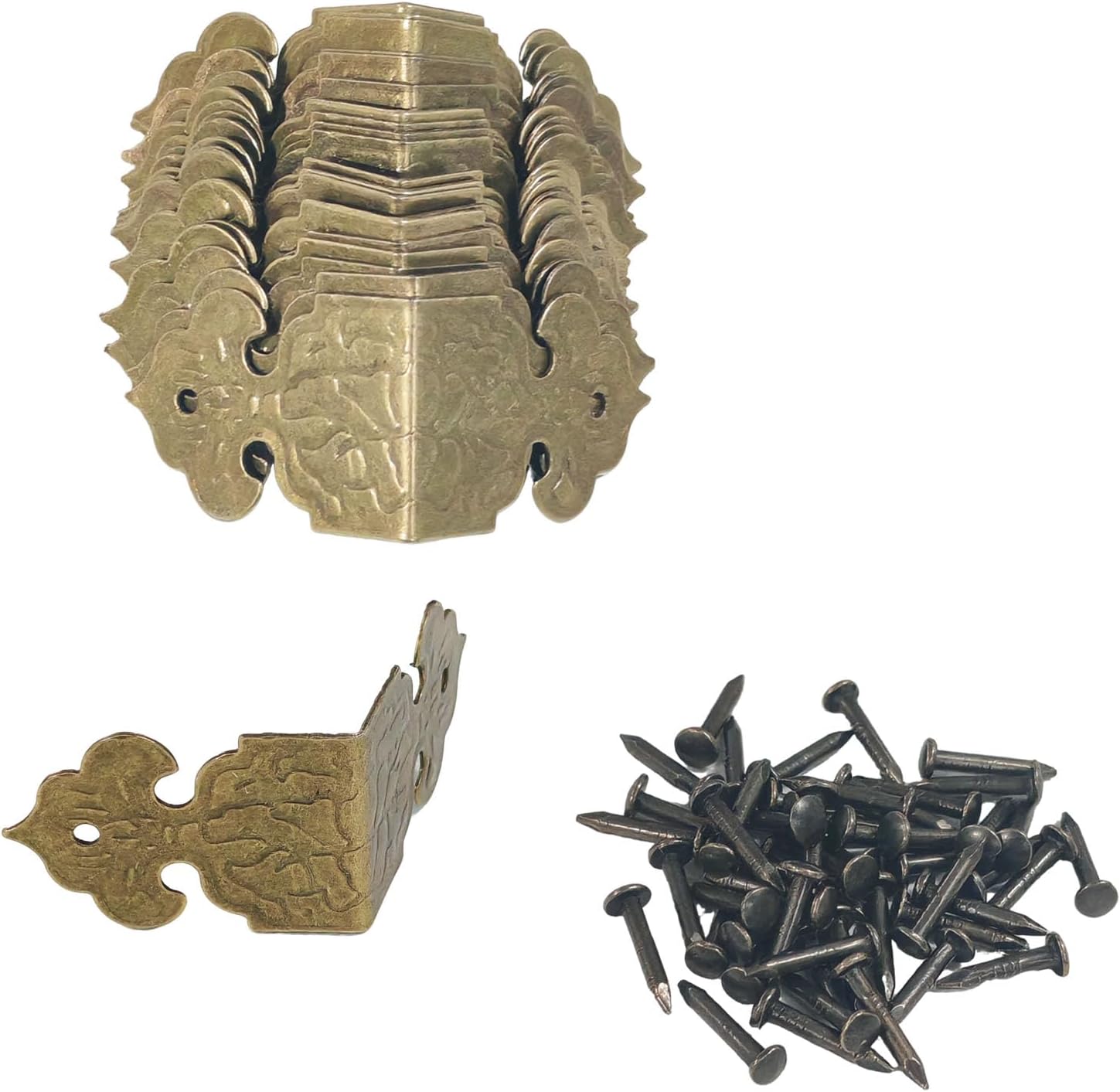 20Pcs K230 Antique Bronze Metal Corner Guards, Vintage Floral Edge Trim with Screws for Wood Box DIY, Jewelry Case, Furniture Decoration (2.5x1.7cm)