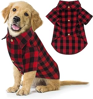 Plaid Dog Shirt Red Buffalo Dog Outfit Soft Casual Pet Clothes for Small Medium Large Dogs Puppy Cats Halloween Thanksgiving Christmas Costumes(L)