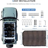Vista 8 de Parasol compatible con Ford Bronco nuevo 2021 2022 2023 2024 2025 de 4 puertas, parasol bikini superior para techo, red de malla suave bimini