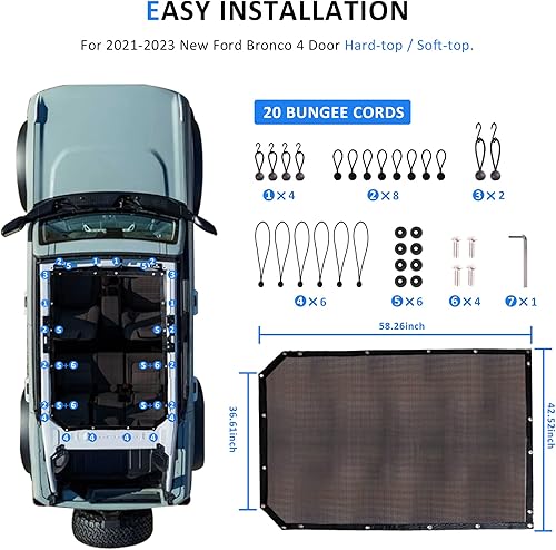 Miniatura 8 de Parasol compatible con Ford Bronco nuevo 2021 2022 2023 2024 2025 de 4 puertas, parasol bikini superior para techo, red de malla suave bimini,