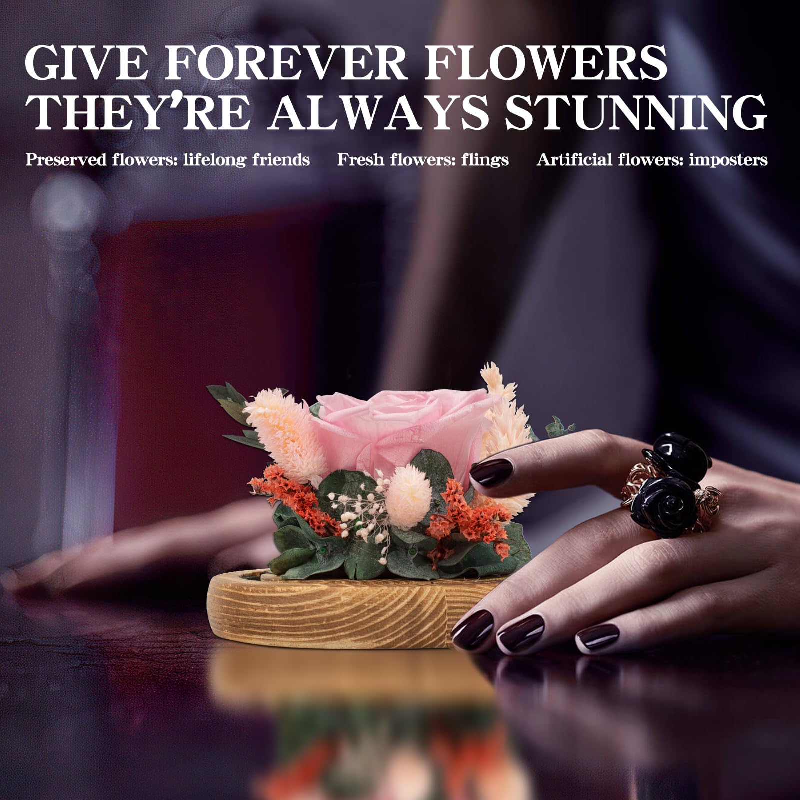 Regalo Flor Regalos de flores preservadas para mujeres, rosas preservadas rosas en cúpula de cristal, arreglos florales de rosas reales, flores para siempre para mamá, regalos de cumpleaños para